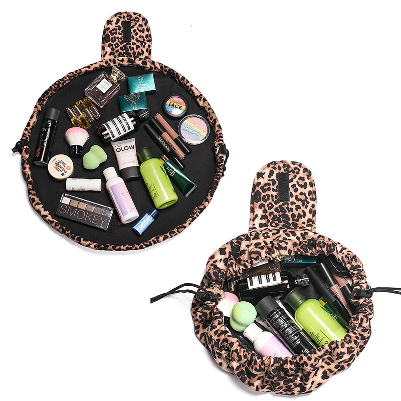 Lazy Cosmetic Bag \/ Make-up-Tasche mit Kordelzug \/ Kulturbeutel \/ Reisetasche mit großer Kapazität \/ Make-up-Organizer für Frauen und Mädchen - Leopard…
