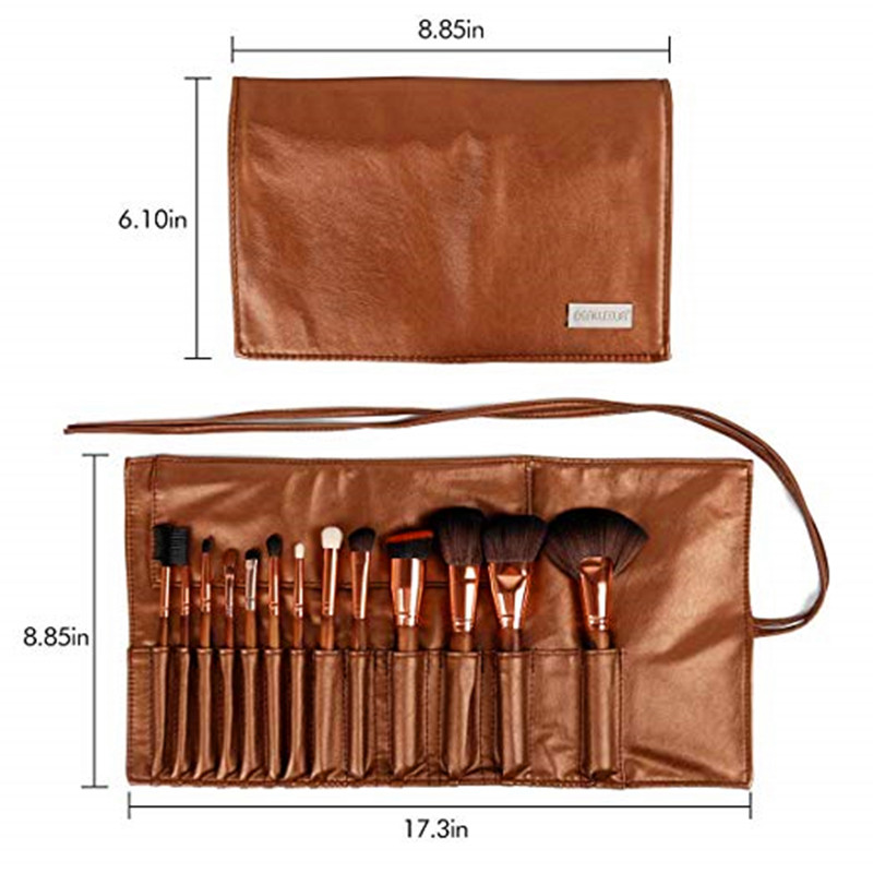 BEALUXUR 13-teilige Make-up-Pinsel mit Ledertasche Premium Synthetic Cosmetic Pinsel-Kit Umweltfreundliches Pinsel-Set